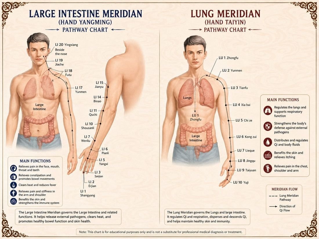 Large Intestine and Lung meridian pathway chart