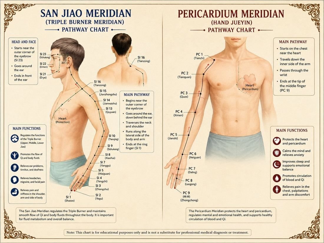 San Jiao and Pericardium meridian pathway chart
