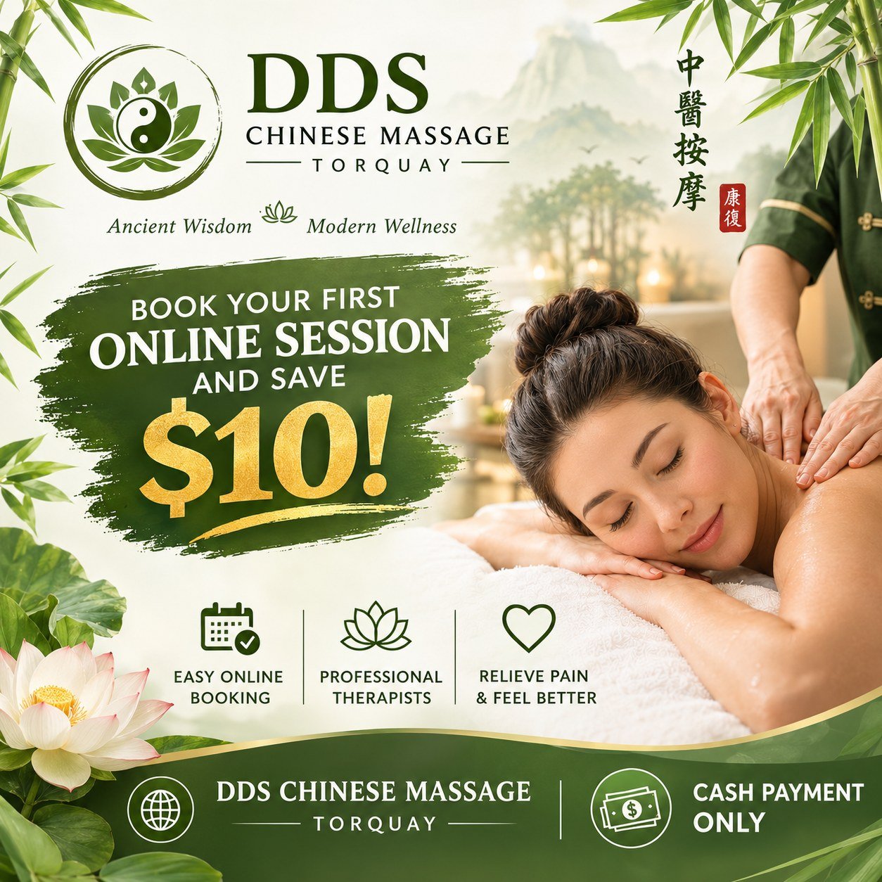 DDS Chinese Massage Torquay — book your first online session and save $10, cash payment only